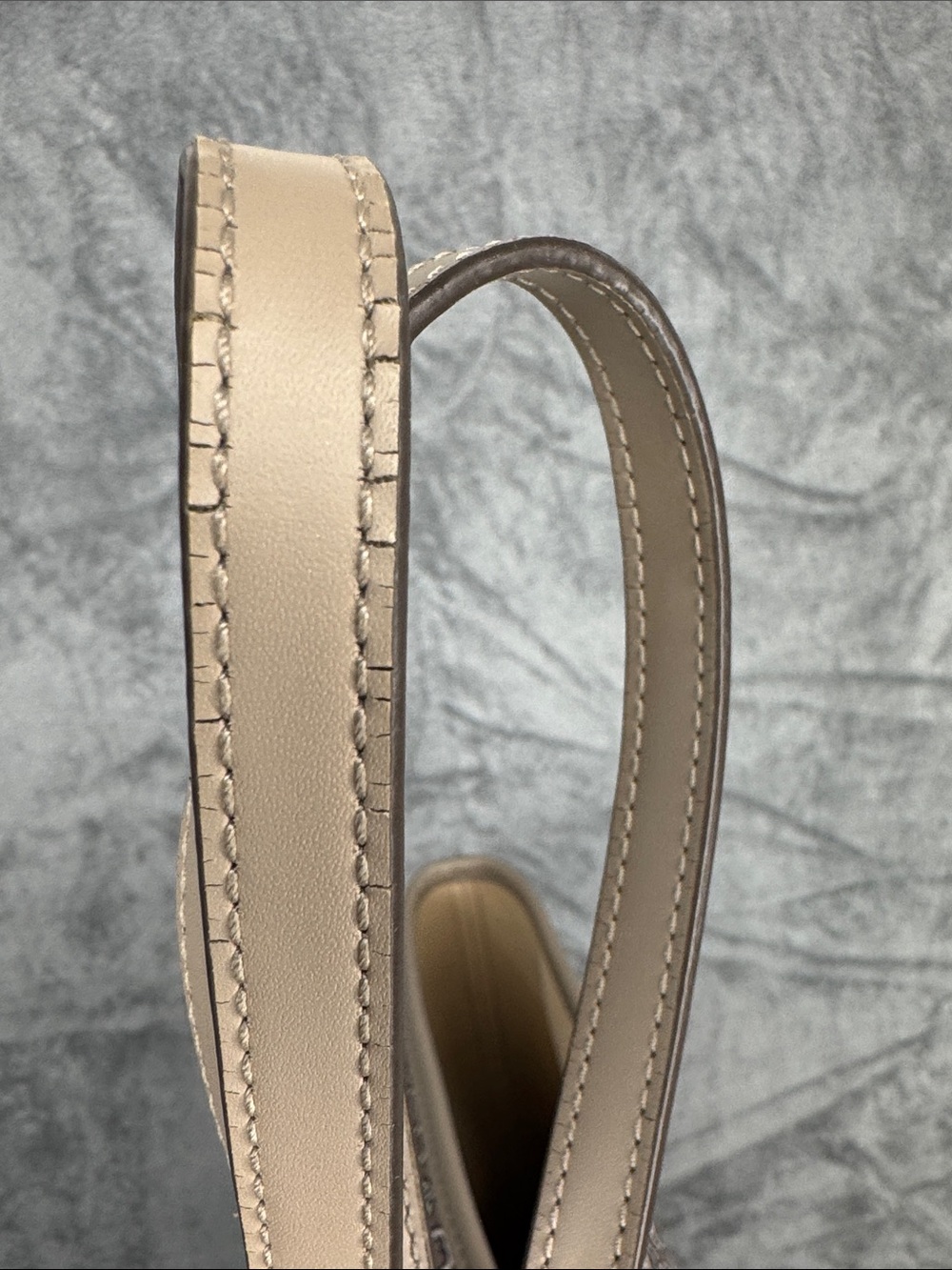 Tory Burch Taupe Canvas Tote with Navy & Cream Center Stripe - Picture 7 of 7